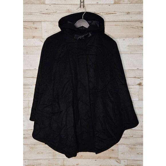 Jessica London Wool Cape Womens Formal Coat Hood Lined Pockets Evening Black 12 - Picture 1 of 12